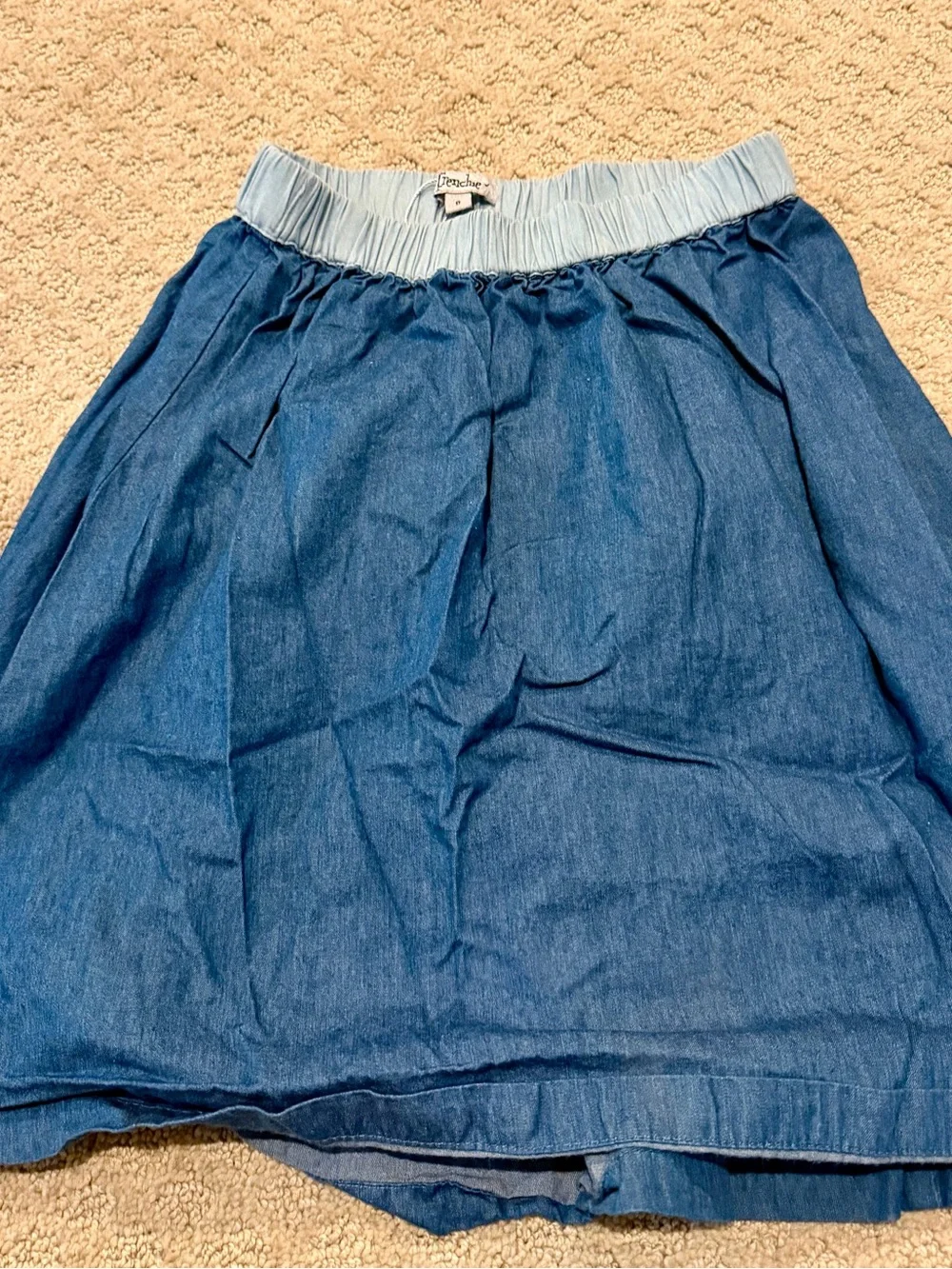 Girls Denim-Look Elastic Waist Skirt in Blue